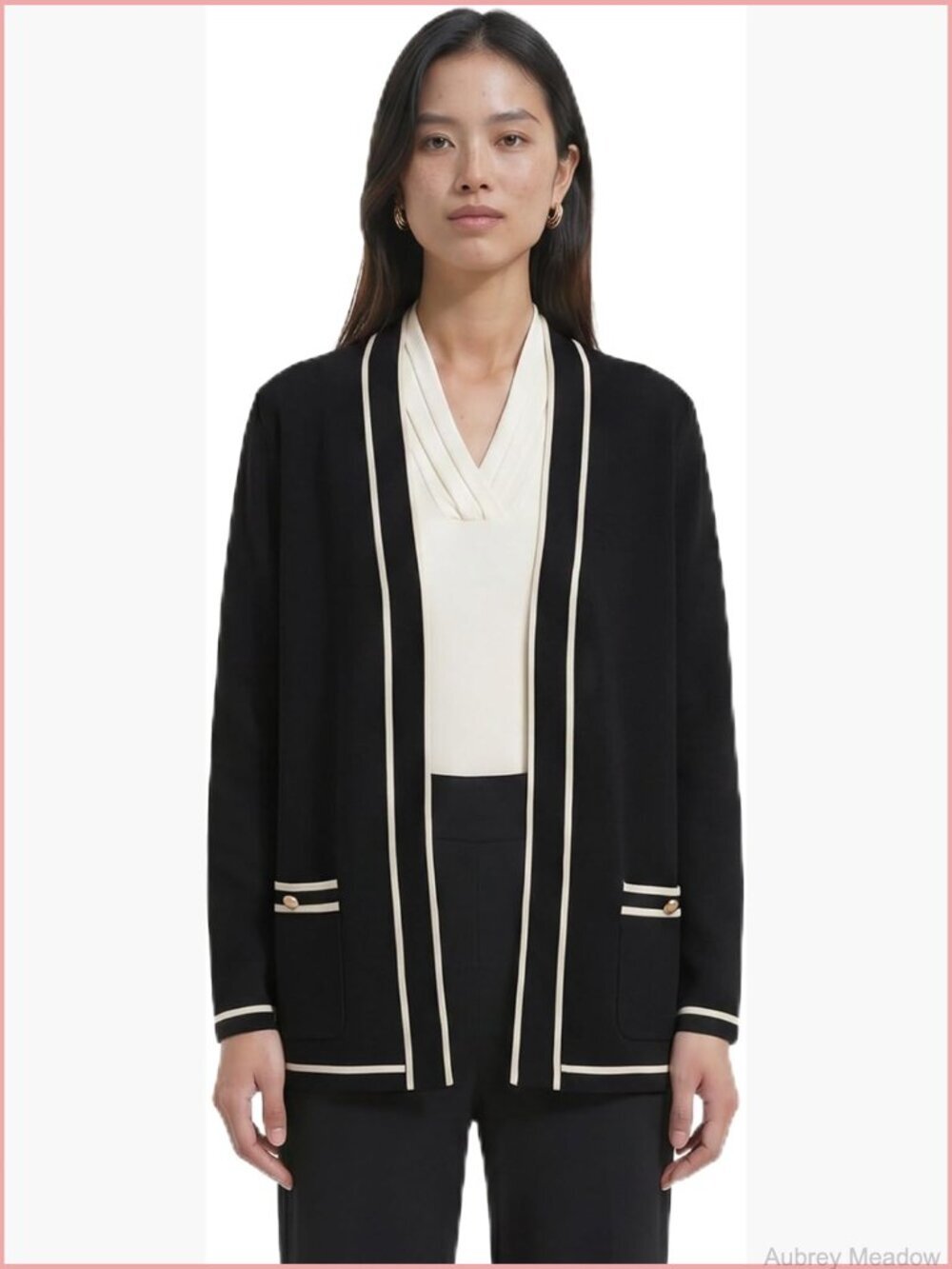 Long Sleeve Knit Tipped Cardigan Sweater